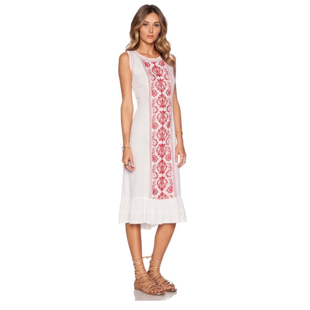 Tularosa White Red Kirsten Midi Dress from Revolve sz S